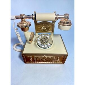 VTG Deco-Tel Rotary Dial Phone Gold Ornate Victorian Regency Style